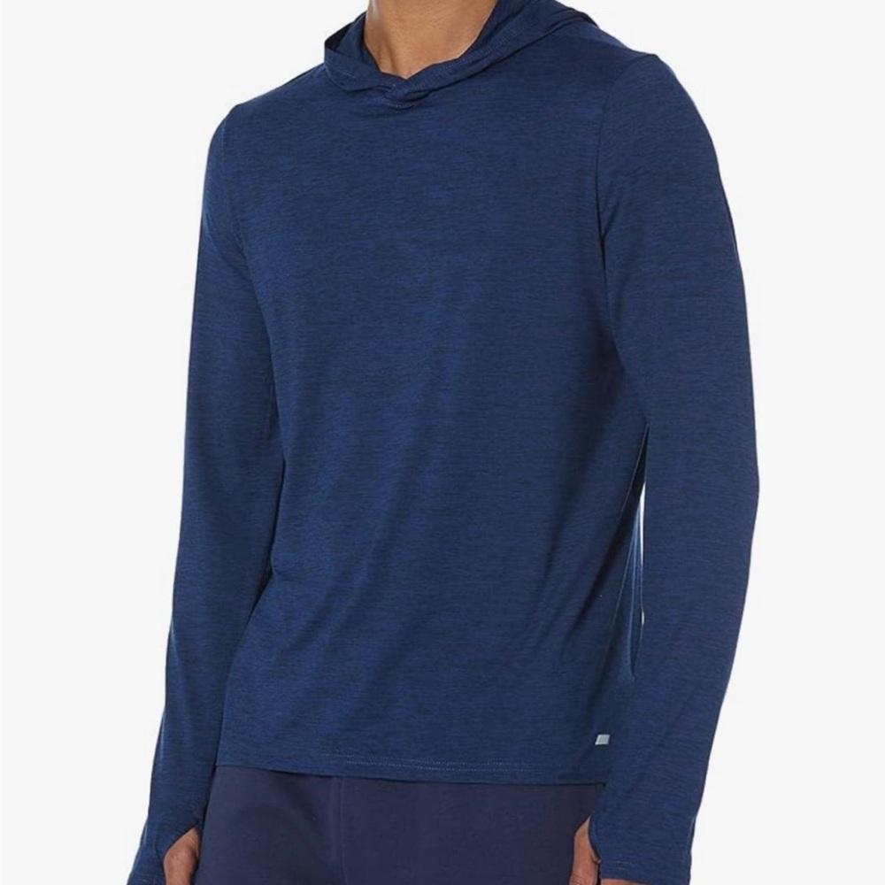 Athletic Mens Medium Long Sleeve Pullover Hooded Shirt Blue Thumbholes